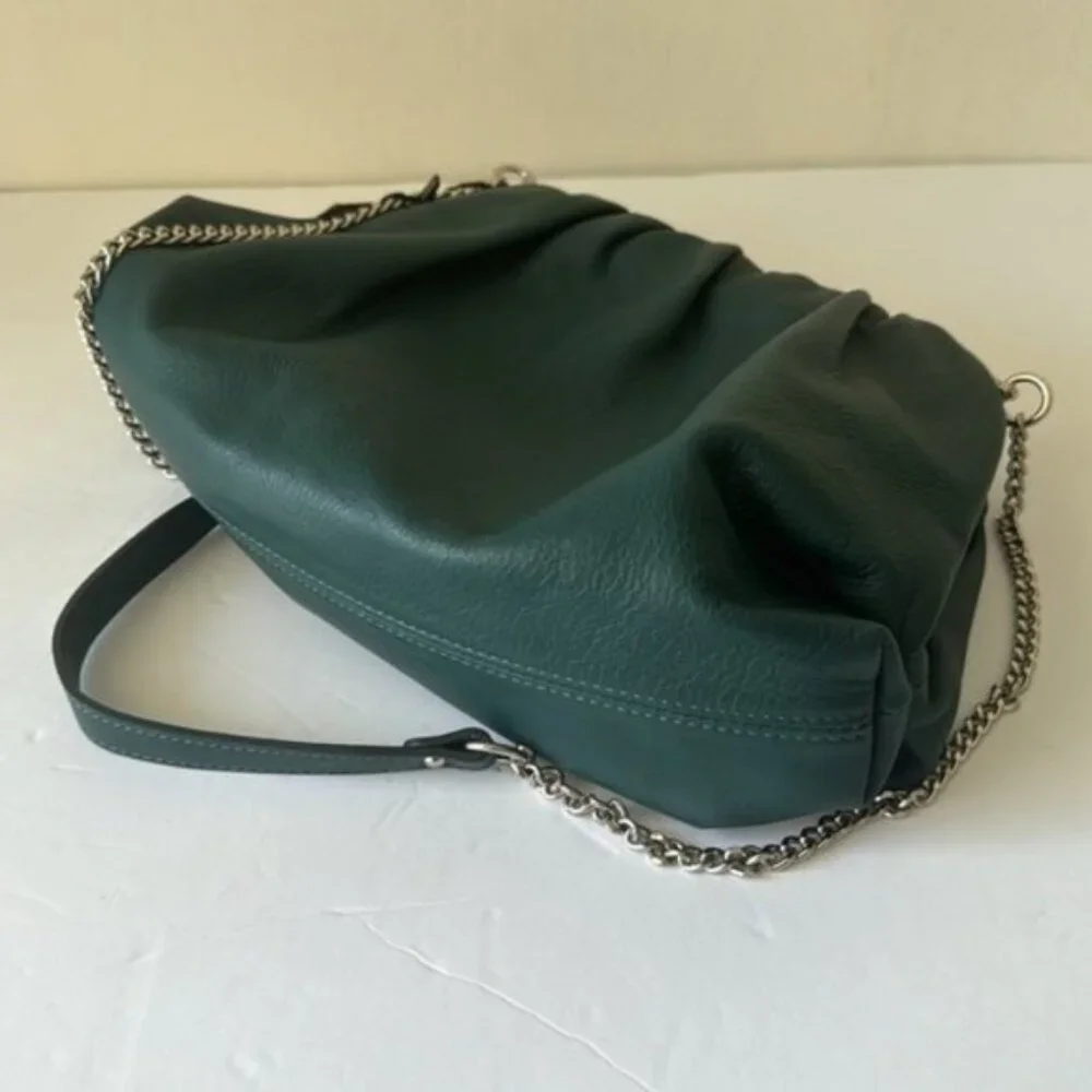 Unica! Firenze Leather Blue Teal Crossbody Convertible Pleated Handbag Clutch